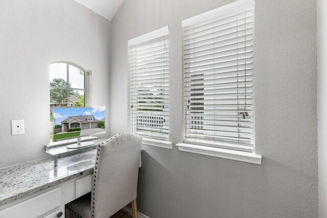 9836 Old Field Dr, Mckinney, TX 75072 - home office with built in desk and lofted ceiling