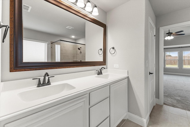 5010 Huffines Blvd, Royse City, TX 75189 - full bath with a tile shower, ceiling fan, a sink, and visible vents