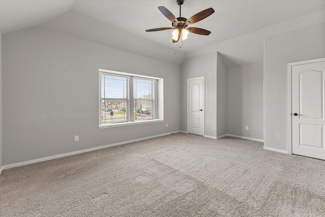 5010 Huffines Blvd, Royse City, TX 75189 - unfurnished bedroom featuring a ceiling fan, light carpet, lofted ceiling, and baseboards