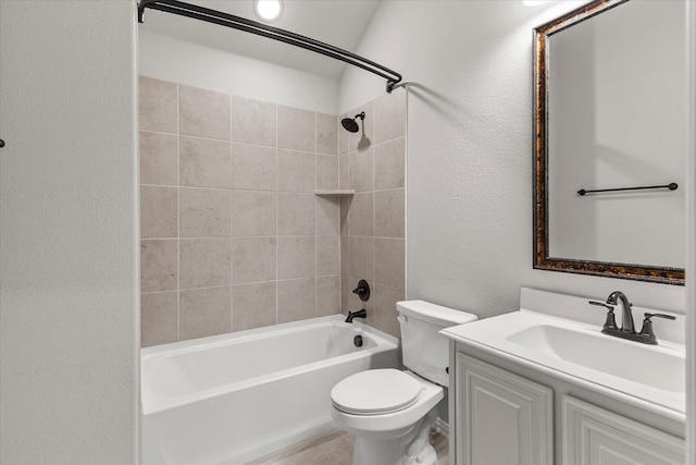 5010 Huffines Blvd, Royse City, TX 75189 - bathroom with a textured wall, toilet, vanity, and shower / tub combination