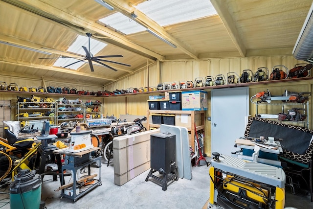 interior space with a ceiling fan