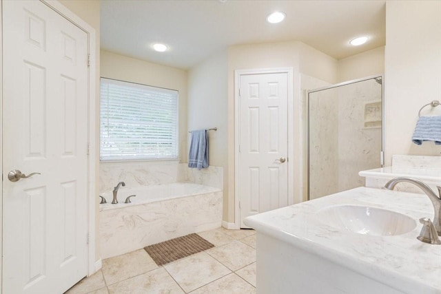 2905 Pueblo Dr, Waco, TX 76712 - full bath featuring a shower stall, a bath, tile patterned flooring, and vanity