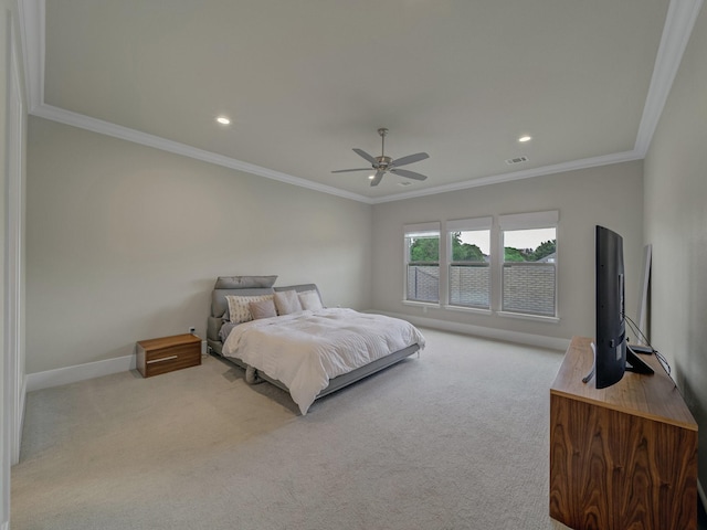 8505 Tierra Ct, Benbrook, TX 76126 - bedroom featuring visible vents, baseboards, carpet flooring, and crown molding