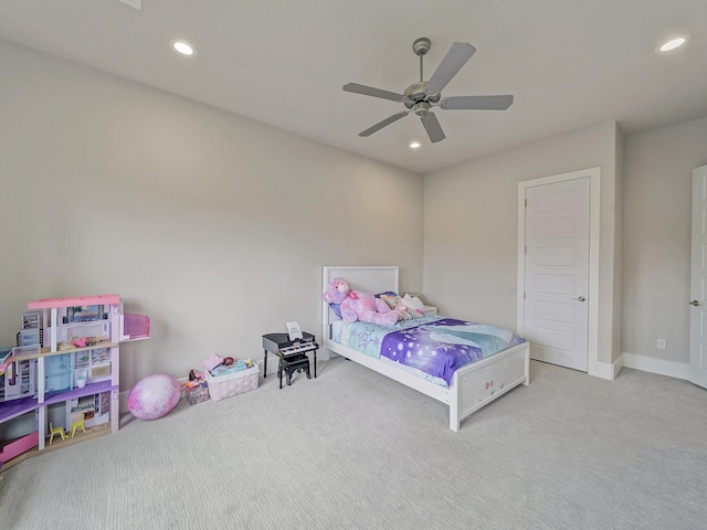 8505 Tierra Ct, Benbrook, TX 76126 - carpeted bedroom featuring baseboards, recessed lighting, and ceiling fan