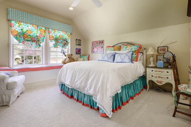 3636 Amherst Ave, University Park, TX 75225 - carpeted bedroom with vaulted ceiling, baseboards, ceiling fan, and recessed lighting