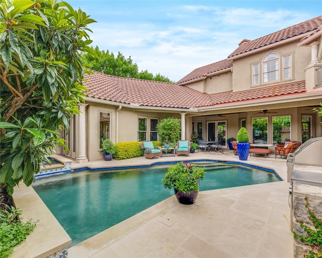 3636 Amherst Ave, University Park, TX 75225 - pool with an outdoor hangout area, a patio area, and a ceiling fan