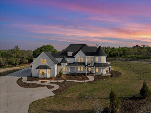 401 Lution Dr, Weatherford, TX 76087 - view of front of house featuring curved driveway, a front yard, and covered porch