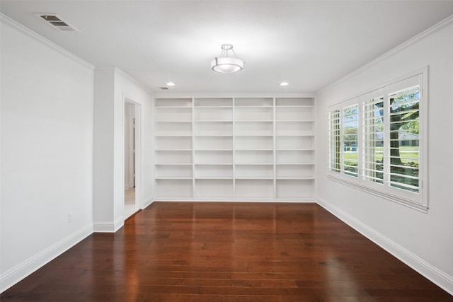 5111 Cimmaron Cir, Parker, TX 75002 - spare room with baseboards, crown molding, wood finished floors, built in shelves, and recessed lighting