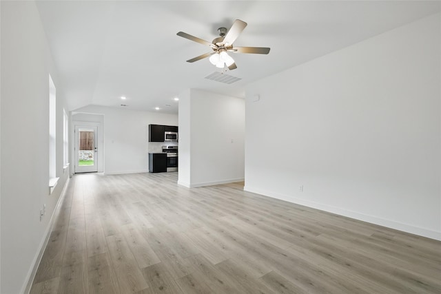 1321 Cider St, Forney, TX 75126 - unfurnished living room featuring a ceiling fan, visible vents, light wood-type flooring, baseboards, and recessed lighting