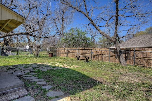 view of yard with a fenced backyard