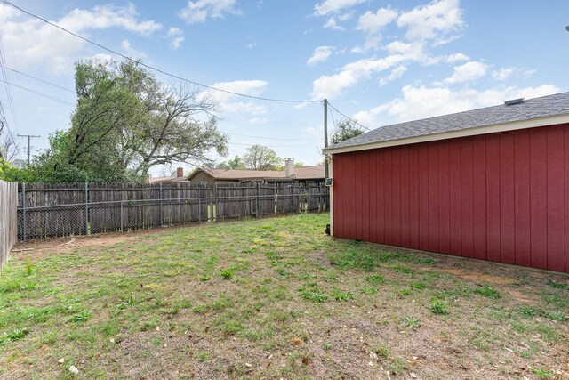 view of yard with a fenced backyard
