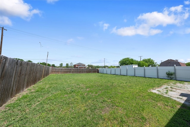 view of yard with a fenced backyard