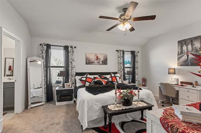 1703 Ratama Dr, Princeton, TX 75407 - bedroom with lofted ceiling, multiple windows, a desk, connected bathroom, and light colored carpet