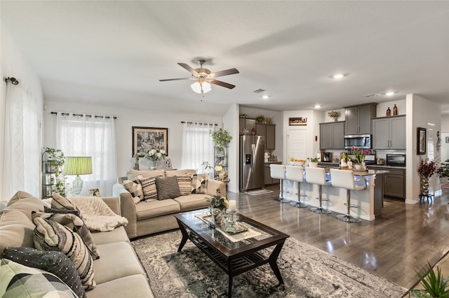 1703 Ratama Dr, Princeton, TX 75407 - living room featuring ceiling fan, dark wood finished floors, and recessed lighting