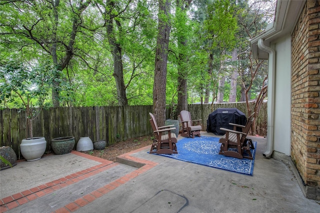 view of patio with a fenced backyard and a grill