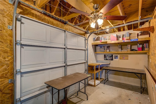 garage with ceiling fan