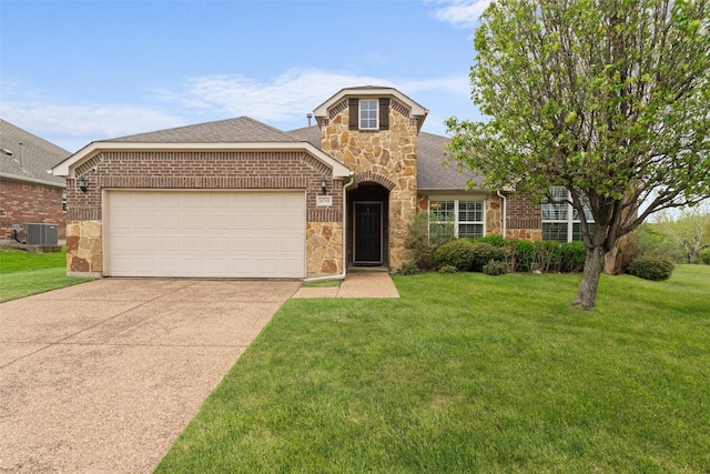 109 Joplin Dr, Mckinney, TX 75071 - traditional-style home with an attached garage, driveway, stone siding, and a front lawn