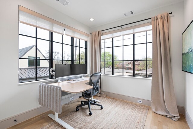 7158 Pasadena Ave, Dallas, TX 75214 - exercise room featuring a ceiling fan, high vaulted ceiling, wood finished floors, baseboards, and recessed lighting