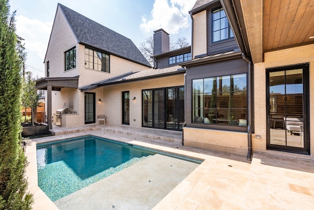 7158 Pasadena Ave, Dallas, TX 75214 - swimming pool featuring an outdoor living space with a fireplace, a patio, and ceiling fan