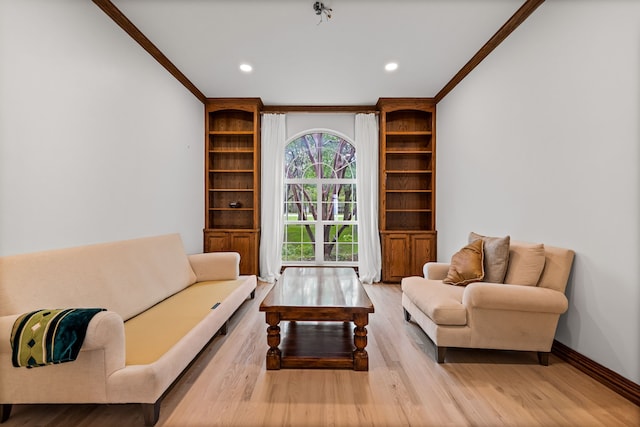 1190 Emerald Sound Blvd, Oak Point, TX 75068 - living area with light wood-style flooring, recessed lighting, ornamental molding, and baseboards