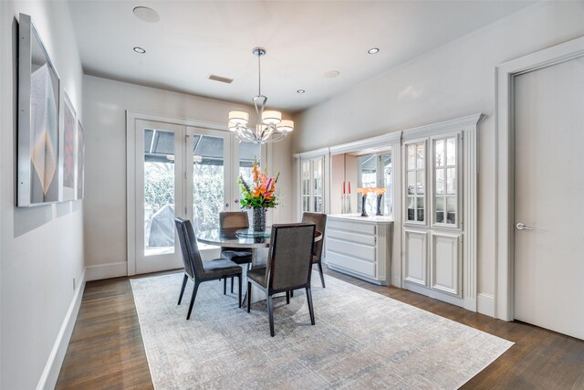 10989 Crooked Creek Dr, Dallas, TX 75229 - dining room with a chandelier, dark wood-style flooring, plenty of natural light, baseboards, and recessed lighting