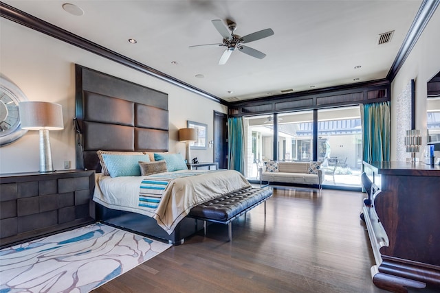10989 Crooked Creek Dr, Dallas, TX 75229 - bedroom with crown molding, wood finished floors, and access to outside