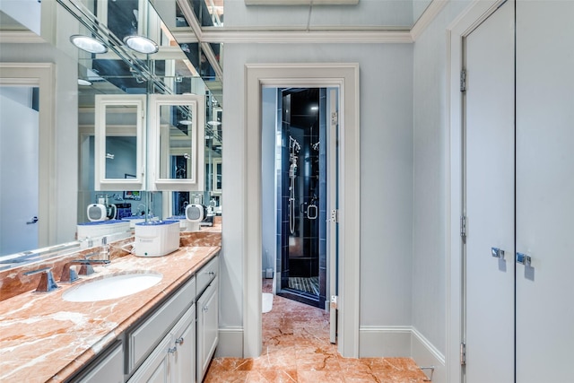 10989 Crooked Creek Dr, Dallas, TX 75229 - bathroom with vanity, ornamental molding, and baseboards