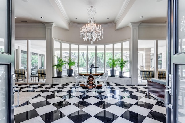 10989 Crooked Creek Dr, Dallas, TX 75229 - common area featuring ornamental molding and a towering ceiling