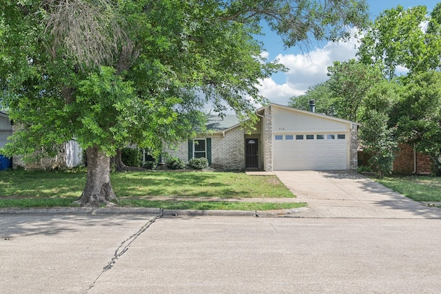 716 Meadow Mead Dr, Allen, TX 75002 - mid-century inspired home with a garage, brick siding, a front lawn, and concrete driveway