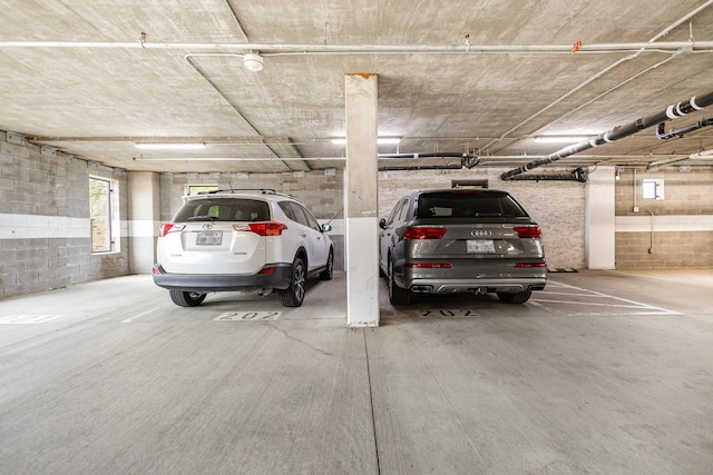 parking garage with concrete block wall
