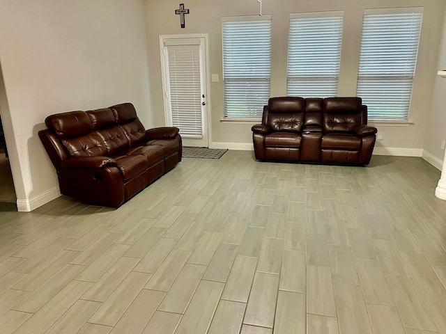 living room featuring baseboards and wood finish floors