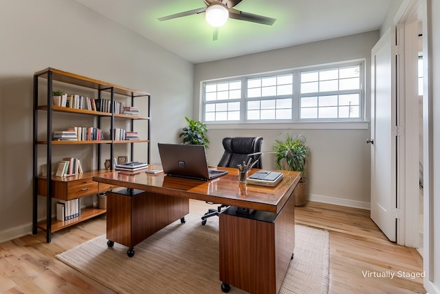 3124 Merrell Rd, Dallas, TX 75229 - office with ceiling fan, light wood-style floors, and baseboards
