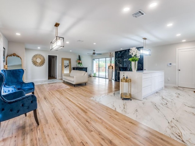 3124 Merrell Rd, Dallas, TX 75229 - living area featuring recessed lighting, baseboards, and ceiling fan