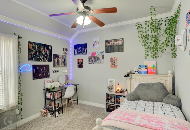 5310 Lucerne Ln, Bossier City, LA 71112 - carpeted bedroom with crown molding, baseboards, and a ceiling fan