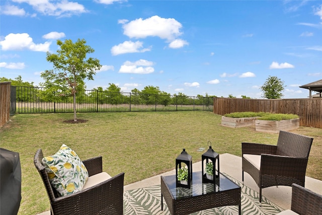 view of yard featuring a patio area and a fenced backyard