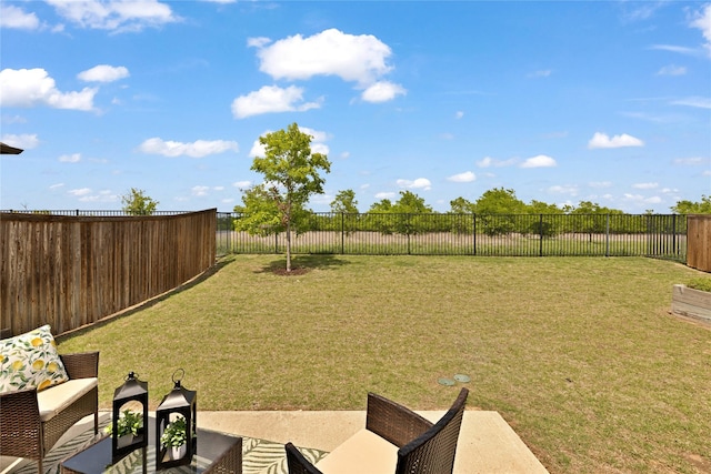 view of yard featuring a fenced backyard and a patio