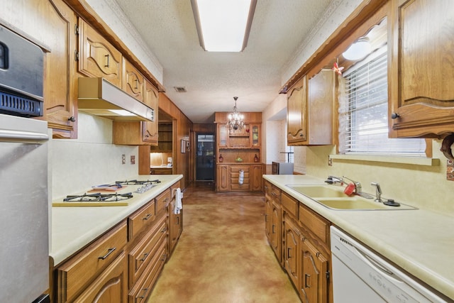 112 Charles St, Desoto, TX 75115 - kitchen featuring light countertops, a sink, under cabinet range hood, and white appliances