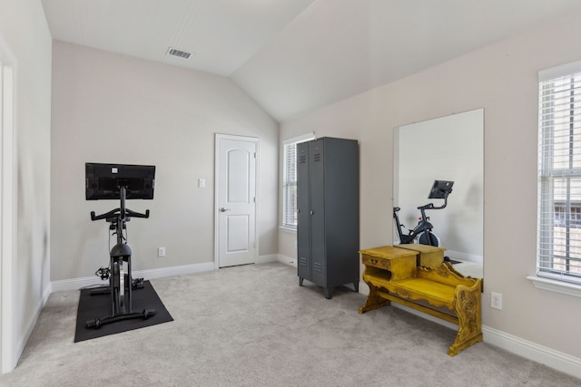 619 Southwestern Dr, Rockwall, TX 75087 - exercise area featuring vaulted ceiling and carpet floors