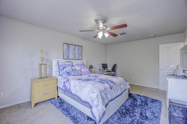 3144 Longbow Dr, Grand Prairie, TX 75052 - bedroom featuring ceiling fan, visible vents, light carpet, and baseboards