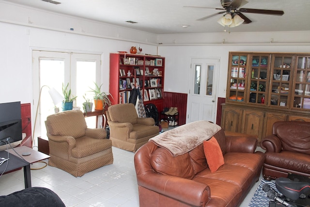 7650 Shade Tree Ln, Celina, TX 75009 - living room with ceiling fan and light tile patterned floors