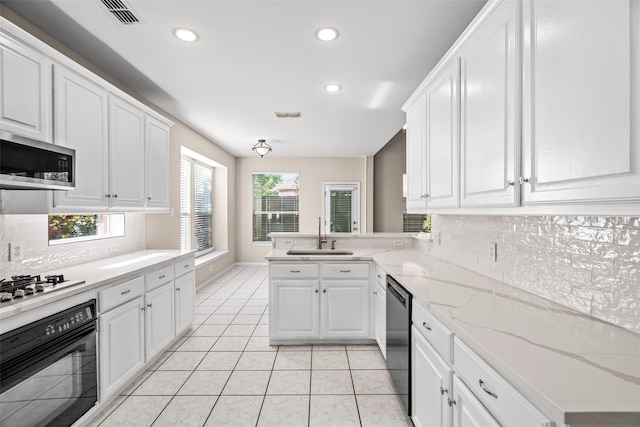 5921 Colby Dr, Plano, TX 75094 - kitchen featuring decorative backsplash, a sink, black appliances, and recessed lighting