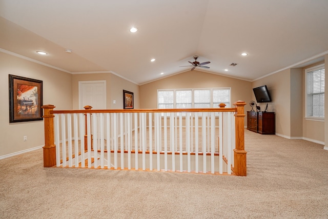 bonus room featuring baseboards, a ceiling fan, carpet, and lofted ceiling