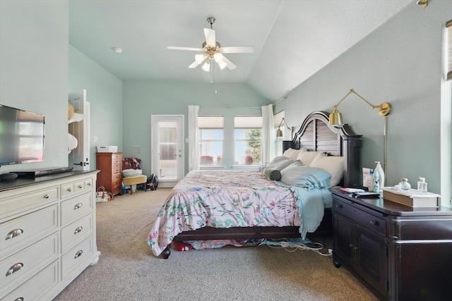 1236 Spanish Moss Dr, Savannah, TX 76227 - bedroom with light colored carpet, vaulted ceiling, and ceiling fan
