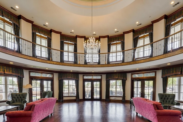 1236 Spanish Moss Dr, Savannah, TX 76227 - common area featuring recessed lighting, a high ceiling, and crown molding