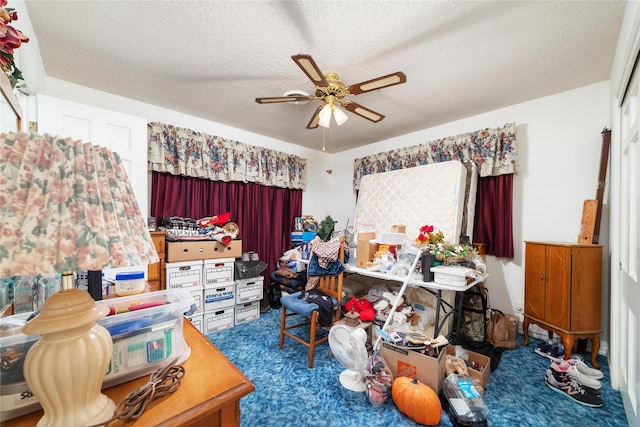 2107 Elizabeth Dr, Brownwood, TX 76801 - interior space with carpet flooring, a textured ceiling, and ceiling fan
