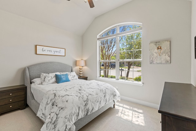 1036 Wedgewood Dr, Forney, TX 75126 - bedroom featuring multiple windows, lofted ceiling, carpet flooring, baseboards, and ceiling fan