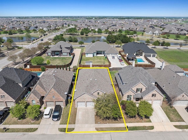 1036 Wedgewood Dr, Forney, TX 75126 - aerial perspective of suburban area with property parcel outlined and a nearby body of water