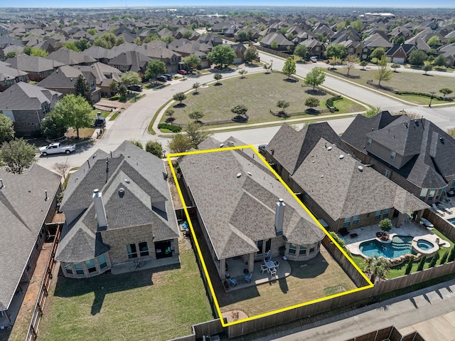 1036 Wedgewood Dr, Forney, TX 75126 - aerial perspective of suburban area featuring property parcel outlined and a pool