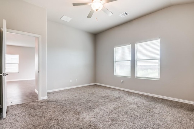5219 Amistad Ave, Royse City, TX 75189 - carpeted empty room featuring a ceiling fan, lofted ceiling, and baseboards
