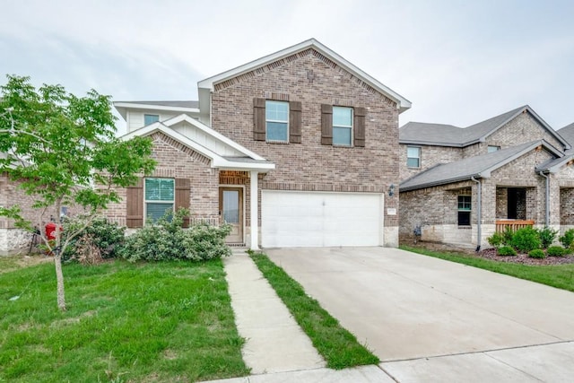 5219 Amistad Ave, Royse City, TX 75189 - traditional-style house featuring brick siding, an attached garage, concrete driveway, and a front yard